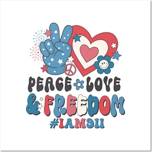 Peace Love and Freedom 4th of July Dispatcher Gift for 911 Thin Gold Line First Responders Posters and Art